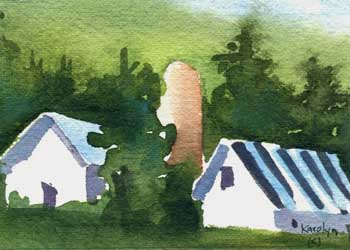 "Hillside Buildings" by Karolyn Alexander, Whitewater WI - Watercolor - SOLD
